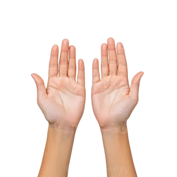 two hands in the air on a white background