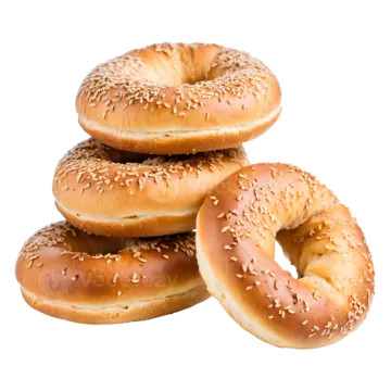 a pile of bagels on a white background
