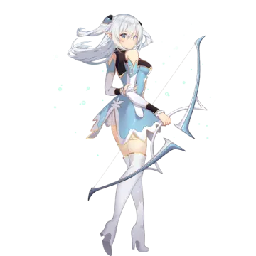 an image of a girl with long white hair holding a bow