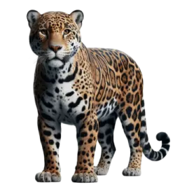 a large leopard standing in front of a white background
