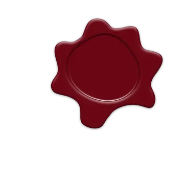 a red wax seal on a white background
