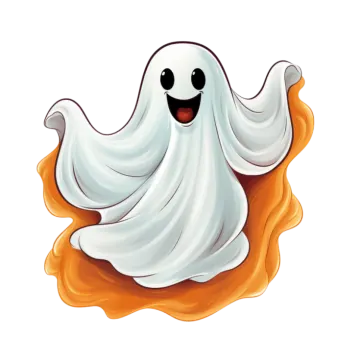 a cartoon ghost with an orange and white background