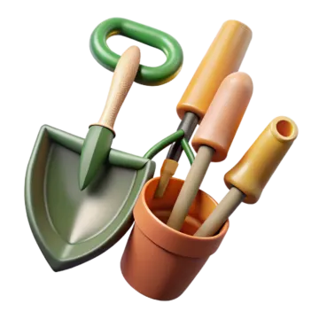 a set of gardening tools in different colors