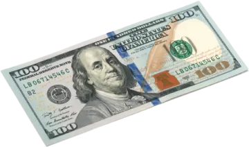 a hundred dollar bill on a white background