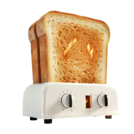 a toaster with a slice of bread on it