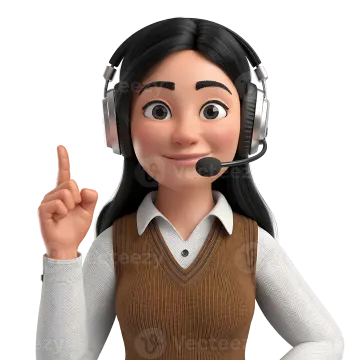 a woman wearing headphones and pointing at the camera