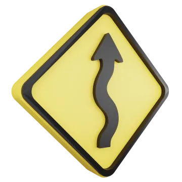 a yellow and black road sign on a white background