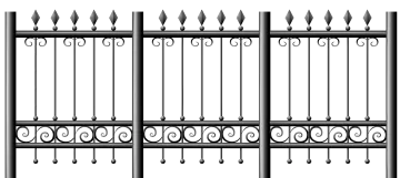 a black and white image of a wrought fence