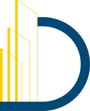 a blue and yellow logo with the letter c in the middle