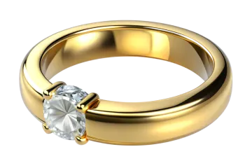 a gold wedding ring with a diamond