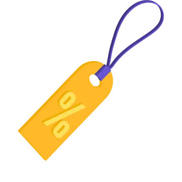 a yellow tag with a blue handle