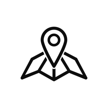 a black and white icon of a map pointer