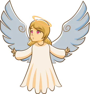 an angel with blue wings