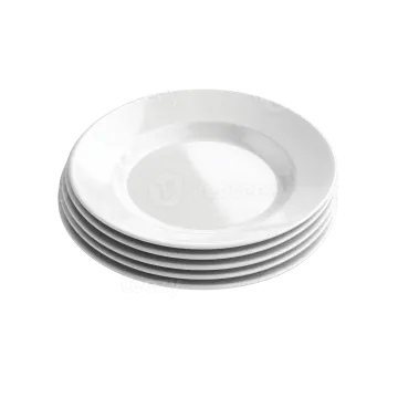 a stack of white plates on a white background