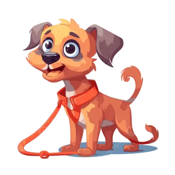 a cartoon dog with a red collar and brown eyes