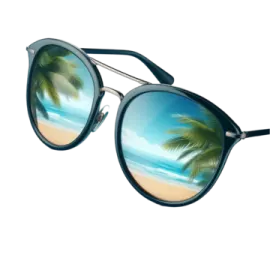 a pair of sunglasses with palm trees on them