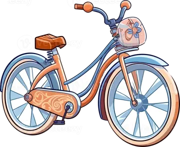 a cartoon bicycle with a basket on the front wheel