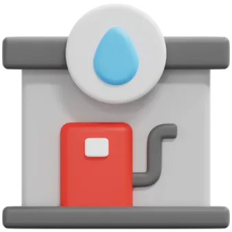 an image of a gas station with a blue water drop
