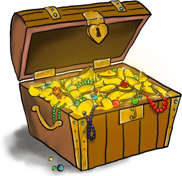 a wooden chest filled with gold coins