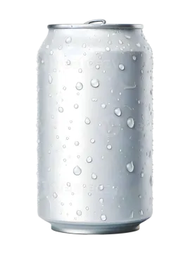 a can of soda with water droplets on it