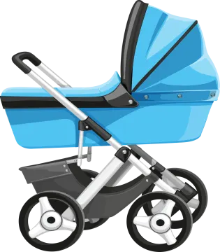 a blue baby stroller