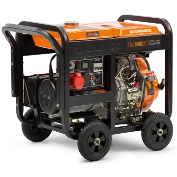 an orange and black portable generator on wheels
