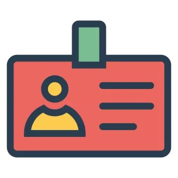 a red id card with a person icon