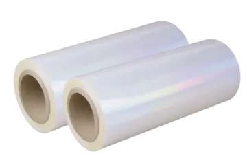 two rolls of clear plastic film on a white background