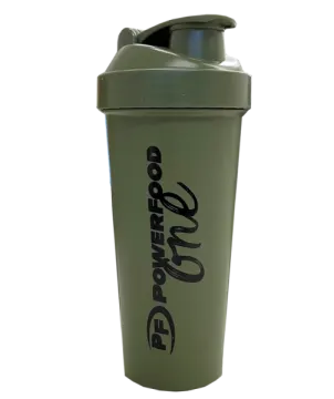 a green shaker cup with the word power on it