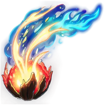 a drawing of a fire with blue flames coming out of it
