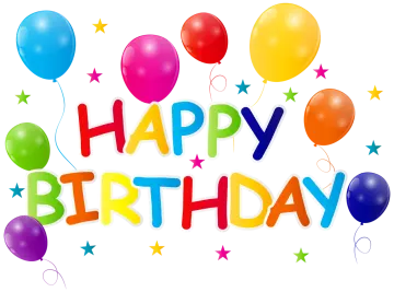 a happy birthday card with balloons and stars