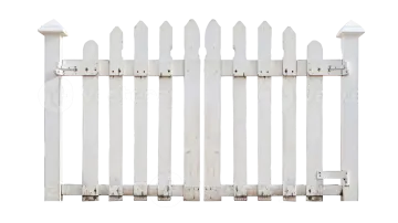 a white picket fence with wooden posts