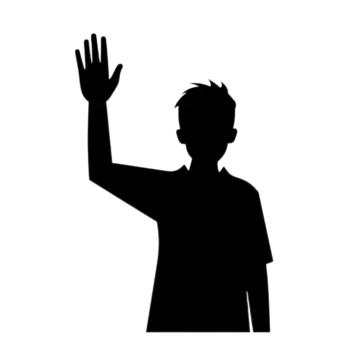 a black and white silhouette of a man waving