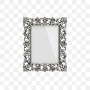 an ornate silver frame with a white background