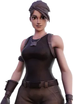 a woman in a black top and brown pants