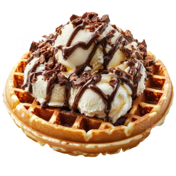 a wa with ice cream and chocolate on top