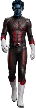 a man in a black and red costume