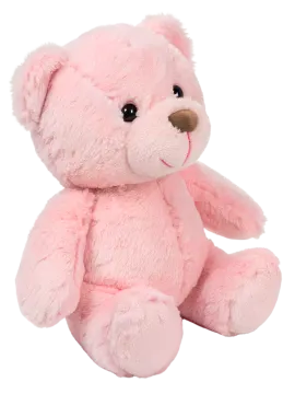 a pink teddy bear sitting on a white background
