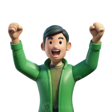 a cartoon character with his arms in the air