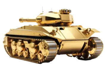 a gold tank on a white background