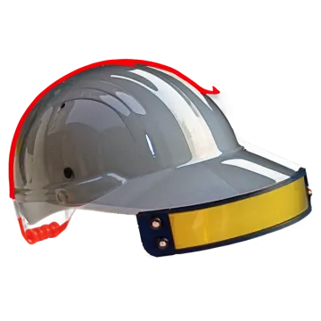 a white hard hat with red trim and yellow vise
