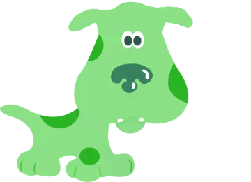 a green dog with a sad look on its face