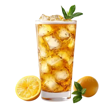 a glass filled with ice, lemon and mint