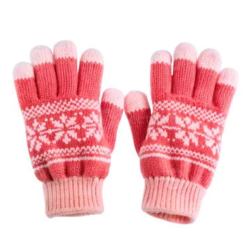 a pair of pink and white knitted gloves