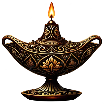 a golden oil lamp on a white background