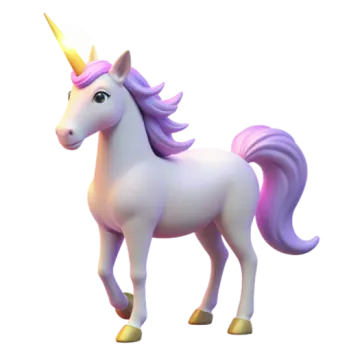 a white unicorn with purple hair and a yellow horn