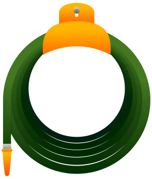 a green hose with an orange handle