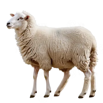 a sheep standing up against a white background
