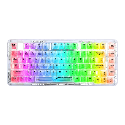 a rainbow colored keyboard with white keys