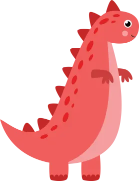 a red dinosaur with spots on its back